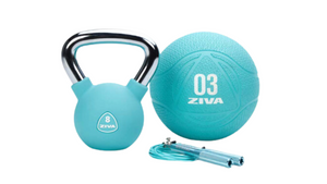 KIT funcional ZIVA Chic Rosa y Turquesa (Ket 8 kgs + Balon Medicinal 3 kgs + Comba velocidad)