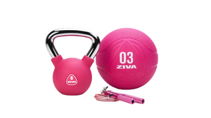 KIT funcional ZIVA Chic Rosa y Turquesa (Ket 8 kgs + Balon Medicinal 3 kgs + Comba velocidad)